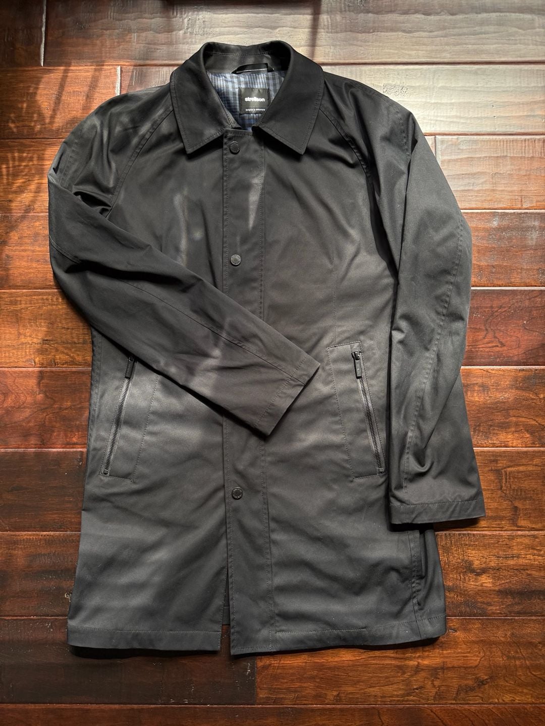 Strellson Black Zip-Front Car Coat With Plaid Lining